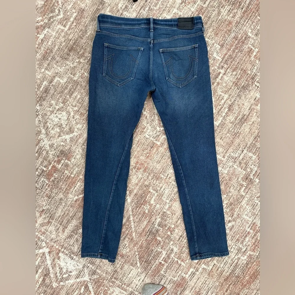True Religion Twisted Dean Slim Blue Drawstring Denim Jeans Men's Size 31x30